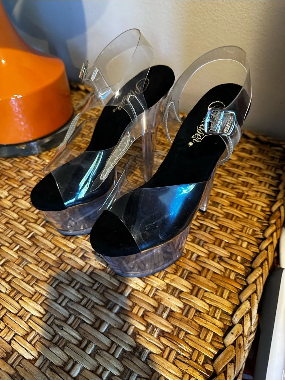 Clear Platform High Heel Sandals with Black Insole